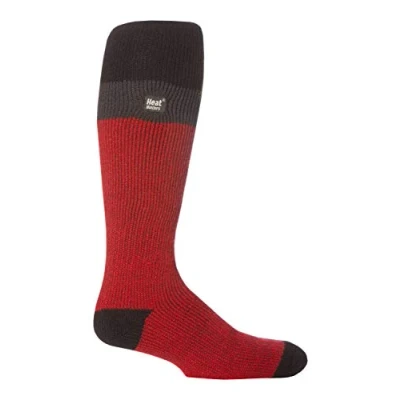 Image of HEAT HOLDERS Mens Thick Extra Long Striped 2.3 TOG Winter Thermal Knee High Ski Socks (6 11 uk, Red/Black)
