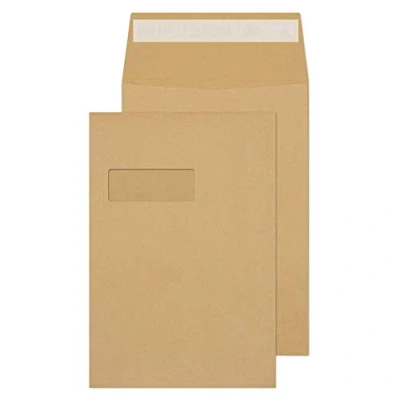 Image of Blake Purely Packaging C4 324 x 229 25 mm 130 gsm Gusset Pocket Peel &amp; Seal Window Envelopes (1992MW) Manilla Pack of 125