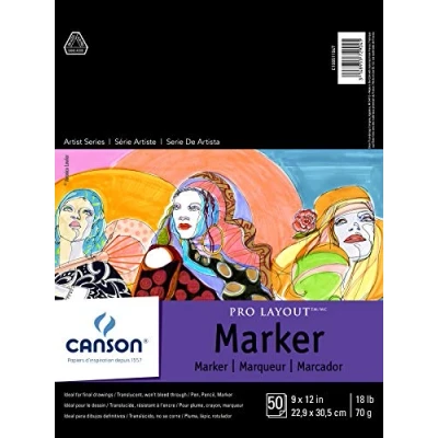Image of Canson Artist Series Pro Layout Marker Paper, Foldover Pad, 9x12 inches, 50 Sheets (18lb/70g) Paper for Adults and Students