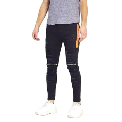 Image of BRAVE SOUL Mens Black Wash Designer Distressed Biker Skinny Jeans Stretch Cotton Denim Trousers Pants 32R