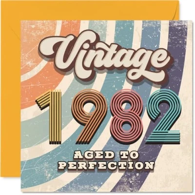 Image of 43rd Birthday Card for Men Women Vintage 1982 Aged To Perfection Happy 43 Cards Sister Son Colleague Neighbour Wife Brother, 145mm Bday Greeting