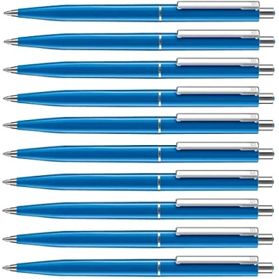 Image of Allpremio® pack of 50 ballpoint pen, blue ink, medium line thickness, permanent refillable, in accordance with ISO 12757 2, retractable pens metal clip.