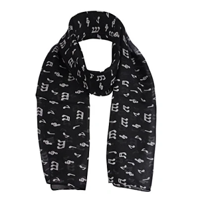 Image of Music note Pure Silk Neck/Head scarf, Black