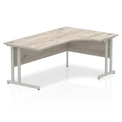 Image of Impulse 1800mm Right Crescent Desk Grey Oak Top Silver Cantilever Leg