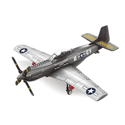 Image of WANGE Model of P 51 Mustang. Single Engine Long Range Fighter Aircraft to Assemble with Blocks. Scale 1:26