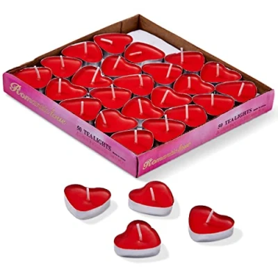 Image of THE TWIDDLERS 50 Red Love Heart Candles, Tea Lights Romantic Smoke Free Valentines Day Shaped Candles for Anniversaries, Birthdays, Proposals, Candle 4cm