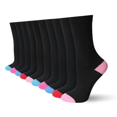 Image of Socksmad Ladies Socks 4 7 UK Womens Black for Work, Events &amp; Casual Wear Coloured Heel Toe Multipack, Cotton Rich, Honeycomb Soft Tops Wardrobe Essentials Assorted PK 1, 10 Pairs