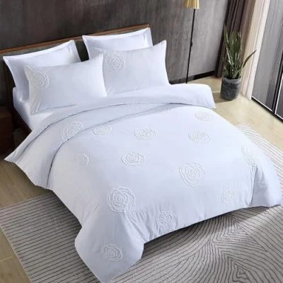 Image of LYMA Bedding Duvet Cover Set King Rose Tufted, OEKO TEX Certified, Ultra Soft NanoPlush Double Brushed Quick Dry Fabric &amp; Button Closure, Wrinkle Fade Resistant Quilt with Pillowcases (White)