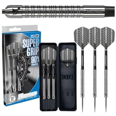 Image of Harrows Supergrip 90% Tungsten Steel Tip Darts Set. Available in 21g, 22g, 23g, 24g, 25g, 26g, 28g &amp; 30g Includes Shafts, Flights Travel Case 22g