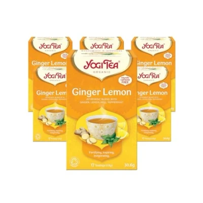 Image of Yogi Tea, Ginger Lemon, Organic Spice and Herbal Caffeine Free, Blend Ginger, Lemon Peel Peppermint, 6 Packs x 17 Tea Bags (102 Teabags Total)