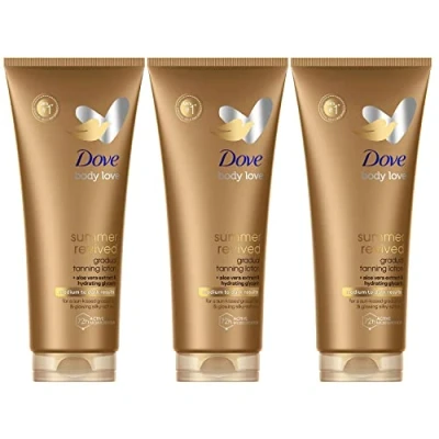 Image of Dove Summer Revived Medium to Dark Gradual Tanning Lotion For a Sun Kissed Glow Self Tan Body All Skin Types 200ml, Pack of 3