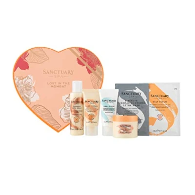 Image of Sanctuary Spa Gift Set, Lost In The Moment Vegan Beauty Box With Face Mask, Hand Cream, Foot Salt Scrub, Body Butter and Bubble Bath For Women, Her, Birthday