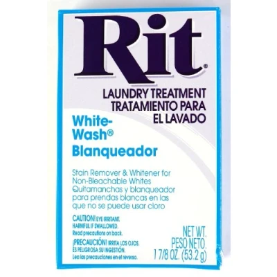 Image of Rit Dye Laundry Treatment White wash Stain Remover and Whitener Powder, 1 7/8 oz, White, 3 Pack