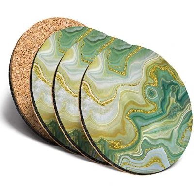 Image of Destination Vinyl ltd Great Coasters (Set of 4) Round Green Jade Agate Marble Effect Drink Glossy Coasters/Tabletop Protection for Any Table Type #21516