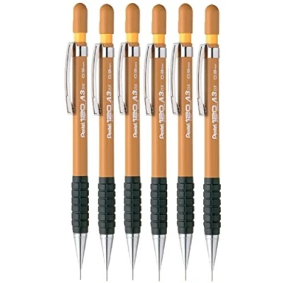 Image of Pentel 0.9mm (A37 Y) Yellow 120 DX Automatic Mechanical Pencil Refillable Lead Capped Metal Clip Rubber Grip (Pack Of 6)