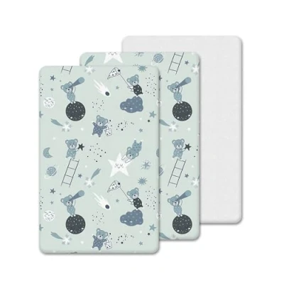 Image of 3 Pack Chicco Next To Me Compatible Crib Fitted Sheets 100% Cotton 2 Sheets, 1 Waterproof Mattress Protector Breathable, Soft &amp; Antiallergic (Grey Teddy Moon, 85 x 51 cm)