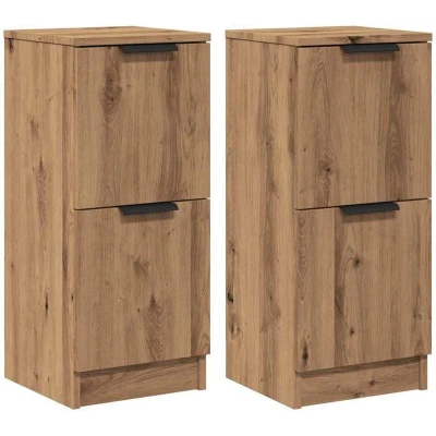 Image of vidaXL Sideboards 2 pcs/Set Artisan Oak Engineered Wood Cabinet 30x30x70 cm for Bedroom/Living Room Modern Style with Drawer &amp; Compartments Brown