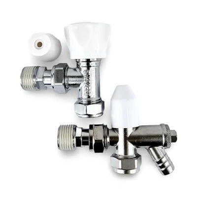 Image of Wärmer System 15mm x 1/2 Angled Radiator Valve, Lockshield Valve with Drain Off (Radiator Set)