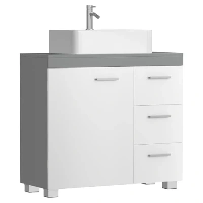 Image of VASAGLE Under Sink Bathroom Cabinet, Storage with 3 Drawers, 2 Compartments Behind the Door, for Washbasins Pedestal, Feet, 30 x 70 64 cm, Cloud White and Dove Grey BBK504W02