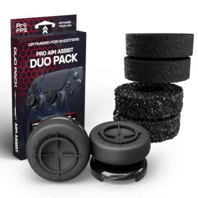 Image of ProFPS PS5 Accessories / PS4 Accessories: 6 Precision Rings &amp; 2 Mixed BLACK Thumb Grips (Duo Pack) Controller for Aimbot Control PlayStation 5 Aim Assist