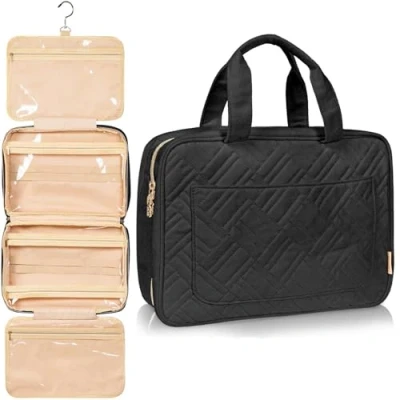 Image of BOACAY Large Hanging Travel Toiletry Bag for Women &amp; Girls, Makeup Bag, Shower Wash Organiser Kit Cosmetics, Essentials, Accessories
