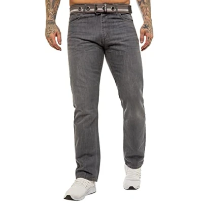 Image of 989Zé ENZO Mens Straight Leg Jeans Regular Fit Denim Trouser Pants UK EZ399 Grey 38W / 32L