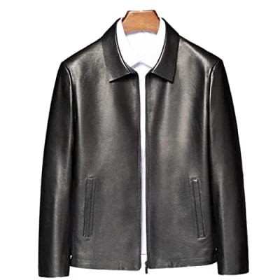 Image of Men Leather Jacket Sheepskin Soft Business black S