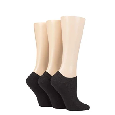Image of Elle Ladies Bamboo Ribbed No Show Socks Pack of 3 Black 4 8