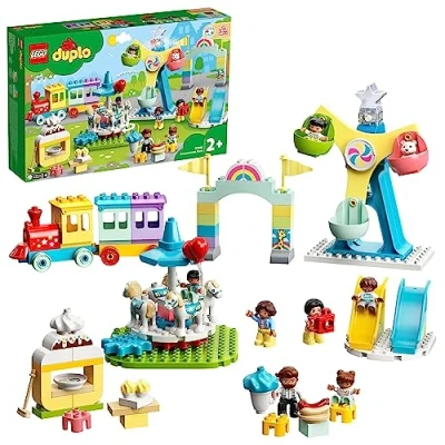 Image of LEGO 10956 DUPLO Amusement Park Fairground with Train Toy, Carousel &amp; Ferris Wheel, Early Development and Activity Toys for Toddlers Aged 2 plus