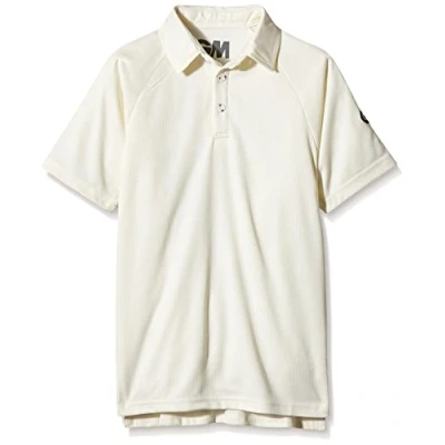 Image of Gunn and Moore Boy&#039;s Teknik Club Short Sleeve Cricket Shirt Cream/Plain, Small