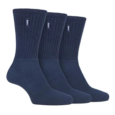 Image of Jeep 3 Pairs Mens Vintage Cotton Cushioned Socks for Hiking Boots with Ribbed Leg (6 11, Navy/Sky)