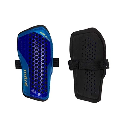 Image of Mitre Aircell Football Shin Pads Extremely Breathable Impact Protection Lightweight Guard, Black/Cyan/Yellow, XS