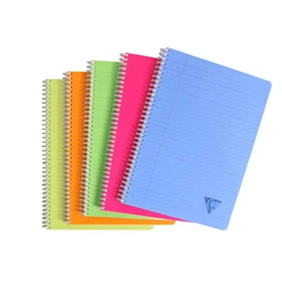 Image of Clairefontaine Ref 328145C Linicolor Wire bound Notebook (50 Sheets) A4 Size, 90gsm Brushed Vellum Paper, Polypro Cover, Lined &amp; Margin Ruling Assorted Colours (Pack of 10)