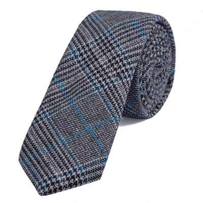 Image of DonDon Narrow Men&#039;s Cotton Tie 2.36 inch 6 cm grey blue checkered