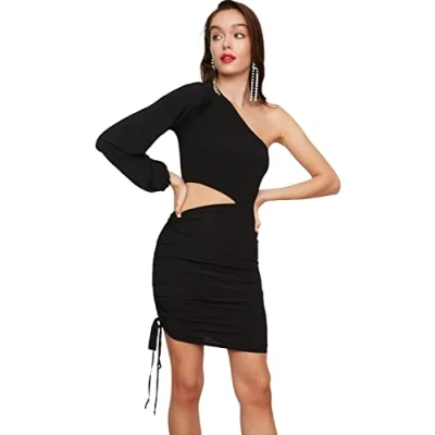 Image of Trendyol Woman Glam Mini Bodycon Fitted Knit Dress Ecru
