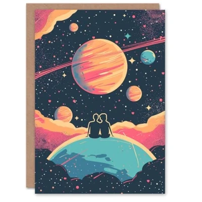 Image of Artery8 Valentines Day Greeting Card You Are My World Space Sunset Universe Stars For Her Wife Partner Custom Personalised