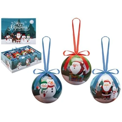 Image of 12 cute christmas baubles fun santa decoupage tree decorations hanging ornament 75mm 7.5cm glossy boxed baubles.