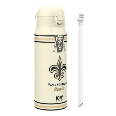 Image of NFL Saints Sports Thermal Water Bottle with Removable Straw, 750ml/24oz, Leak Proof Vacuum Insulated Drinking Bottle, Easy to Open, Secure Lock, Dishwasher Safe, Flip Cover, Metal