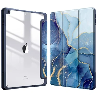 Image of Fintie Hybrid Slim Case for iPad 9th / 8th 7th Generation (2021/2020 2019) 10.2 Inch [Built in Pencil Holder] Shockproof Cover with Clear Transparent Back Shell, Ocean Marble