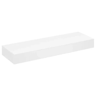 Image of vidaXL White MDF Wall Display Shelf with Drawer Modern, Scandinavian Style Floating Book/DVD Storage for Living Room, Bedroom, Office