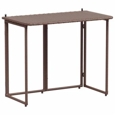 Image of vidaXL brown folding garden/patio table 90x51x75 cm poly rattan foldable, uv &amp; water resistant, portable outdoor use