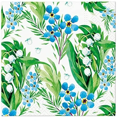 Image of Tete a 3Ply Pastel Flowery Tissue Paper Napkins Decoupage Serviettes 33cm x Pack of 20 (Myosotis)