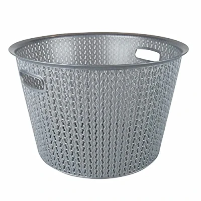 Image of 35L Plastic Laundry Basket Clothes Washing Bin Storage Hamper Round Knitted (Silver)