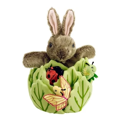 Image of The Puppet Company Hide Away Puppets Rabbit in A Lettuce with 3 Mini Beasts Hand Puppet, Assorted Colours, 33 centimeters
