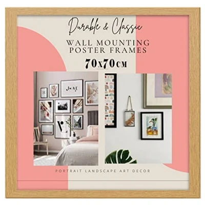 Image of Deals on deal Large 70x70cm Square Picture Frame Photo Wall Art Poster Frames With Clear Perspex Safety Glass to Hang Portrait or Landscape (70x70CM, OAK)