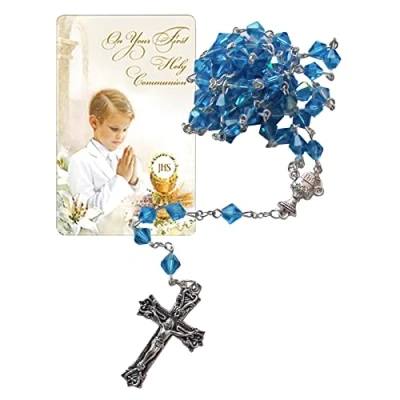 Image of Widdle Gifts First Holy Communion Rosary and Card Gift Set Boy/Blue 0981
