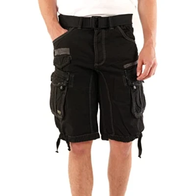 Image of Geographical Norway Panoramique Men Men&#039;s Casual Cotton Bermuda Shorts Comfortable Sport Cargo Man All Seasons Spring Summer Autumn (Black 5XL)