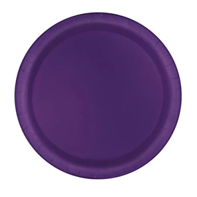 Image of Deep Purple Round Paper Dinner Plates (22cm) 16 Count Elegant Solid Color Party Plates, Perfect for Weddings, Birthdays &amp; Celebrations