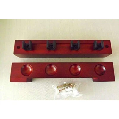 Image of 2 PIECE MAHOGANY POOL, SNOOKER, RACK WALL HOLDER with clips HOLDS 4 CUES