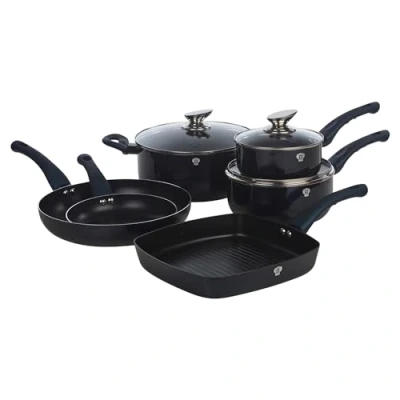 Image of BLAUMANN 9Pc Set Cookware Frying Grill Pots Saucepan Casserole Soft Touch Handle (Aquamarine)
